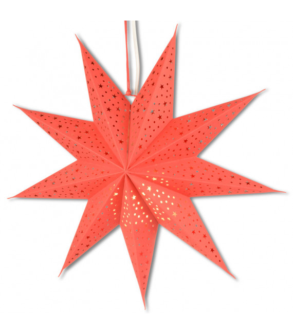 Étoile lumineuse électrique 5 branches en papier, à suspendre, rouge, 52 cm