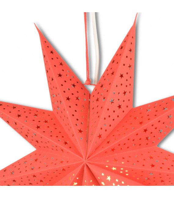 Étoile lumineuse électrique 5 branches en papier, à suspendre, rouge, 52 cm