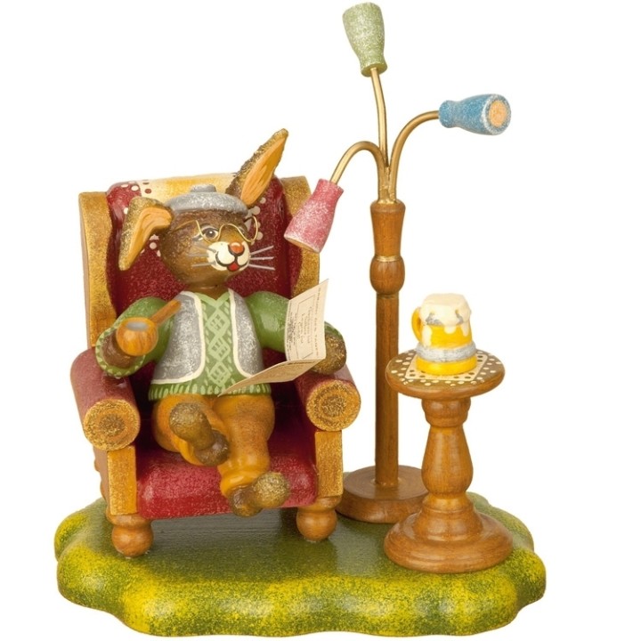 Lapin de paques grand-père dans fauteuil - deco de paques