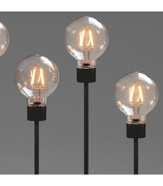 Chandelier LED 5 ampoules rondes ambrées en métal noir, 54 cm