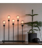 Chandelier LED 5 ampoules rondes ambrées en métal noir, 54 cm