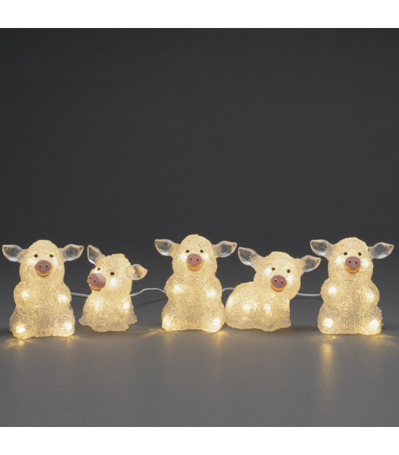 Petits cochons lumineux en acrylique LED 12,5 cm, lot de 5