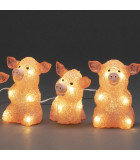 Petits cochons roses lumineux en acrylique LED 12,5 cm, lot de 5
