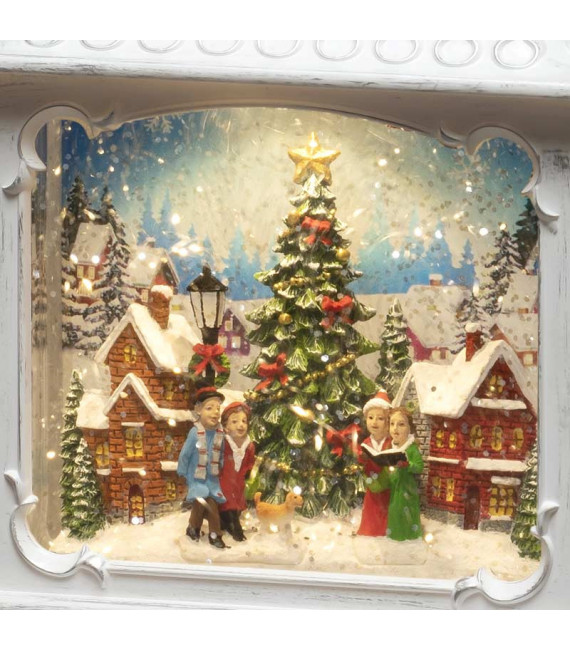 Lanterne de Noël blanche, village de Noël avec sapin