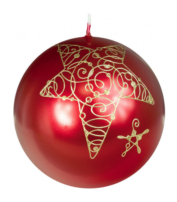 Bougie rouge de Noël boule avec étoile, 8 cm 