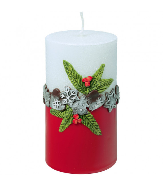 Bougie décorative de Noël, blanc rouge, 12 cm 