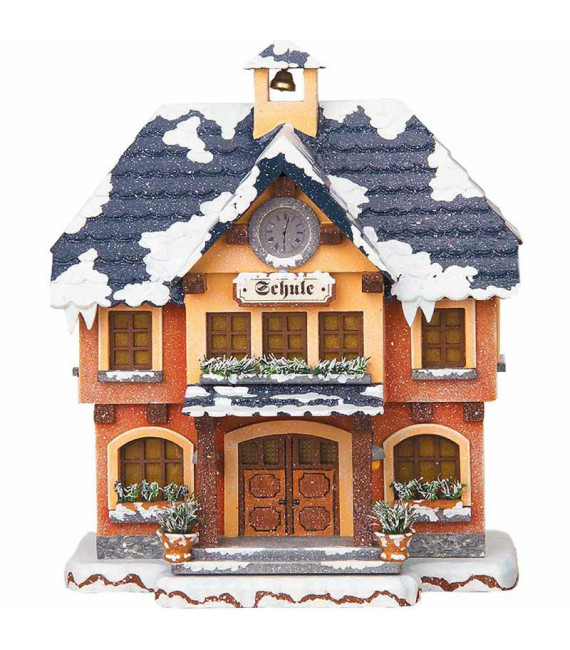 Maison éclairée pour figurine de Noël miniature Winterkinder, l'école du village