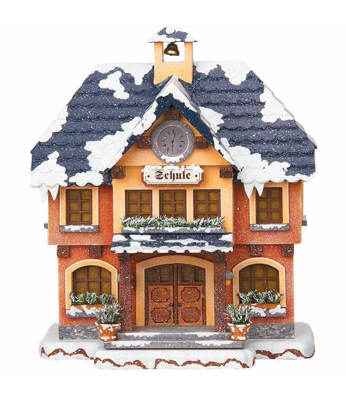 Maison éclairée pour village de Noël enfant, l'école du village