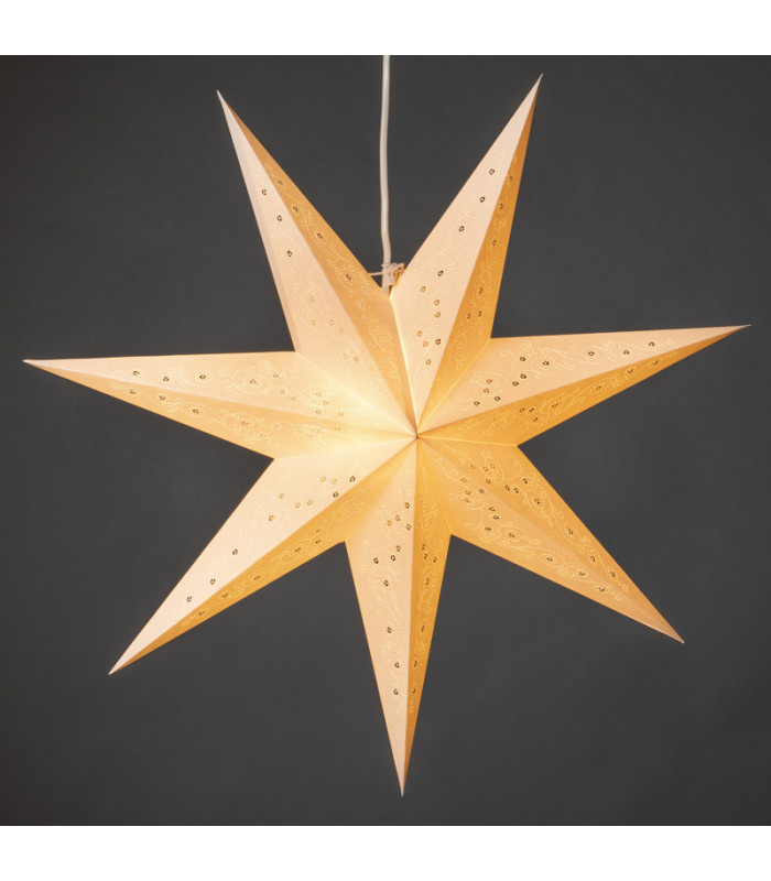Étoile lumineuse papier à 7 branches à suspendre, blanche, 60 cm