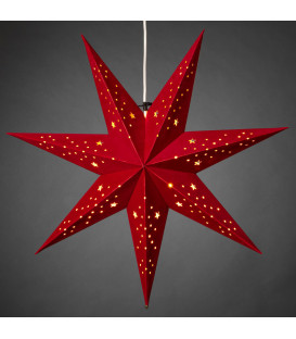 Étoile lumineuse 7 branches en papier velours rouge à suspendre, 60 cm