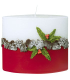 Bougie décorative ovale de Noël, blanc rouge
