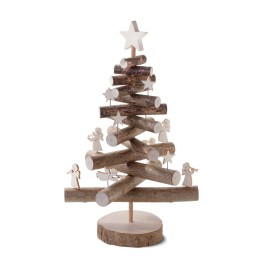 Sapin de Noël en bois 29 cm avec étoiles et anges