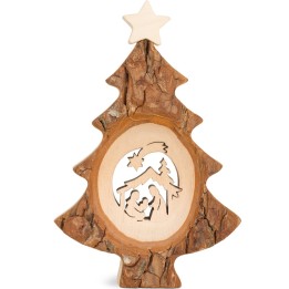 Sapin de Noël en bois avec crèche ciselée, 12 cm