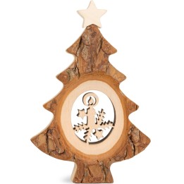 Sapin de Noël en bois avec bougie ciselée, 12 cm