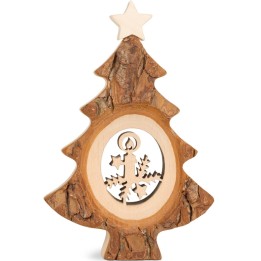 Sapin de Noël en bois avec Père Noël et luge ciselé, 12 cm 