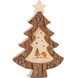 Sapin de Noël en bois avec gravure élan, 15 cm