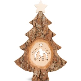 Sapin Noël en bois avec crèche de Noël ciselée, 18 cm