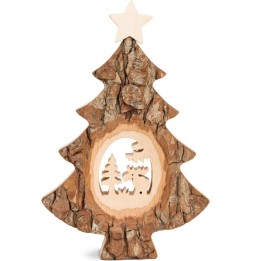 Sapin Noël en bois avec élan ciselé, 18 cm