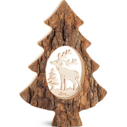 Sapin en bois avec cerf ciselé, 18,5 cm