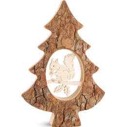 Sapin en bois avec écureuil ciselé, 18,5 cm