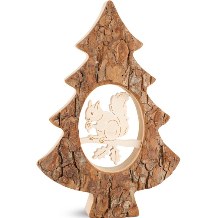 Sapin en bois avec écureuil ciselé, 18,5 cm
