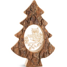 Sapin en bois avec chouette ciselée, 18,5 cm
