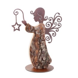 Statuette ange de Noël en bois  avec ailes métal, 25 cm