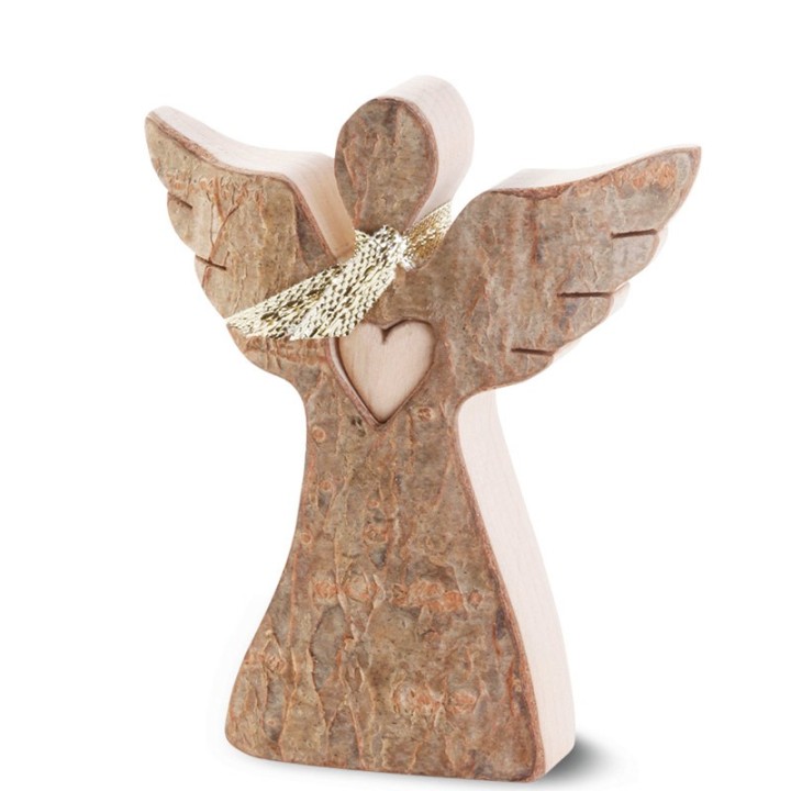 Petit ange de Noël en bois, avec coeur et écharpe, 6,5 cm