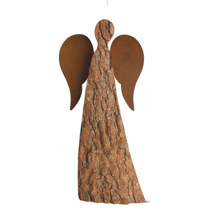 Ange de Noel en bois avec ailes métal, 20 cm