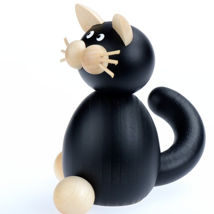 Figurine chat noir et blanc en bois