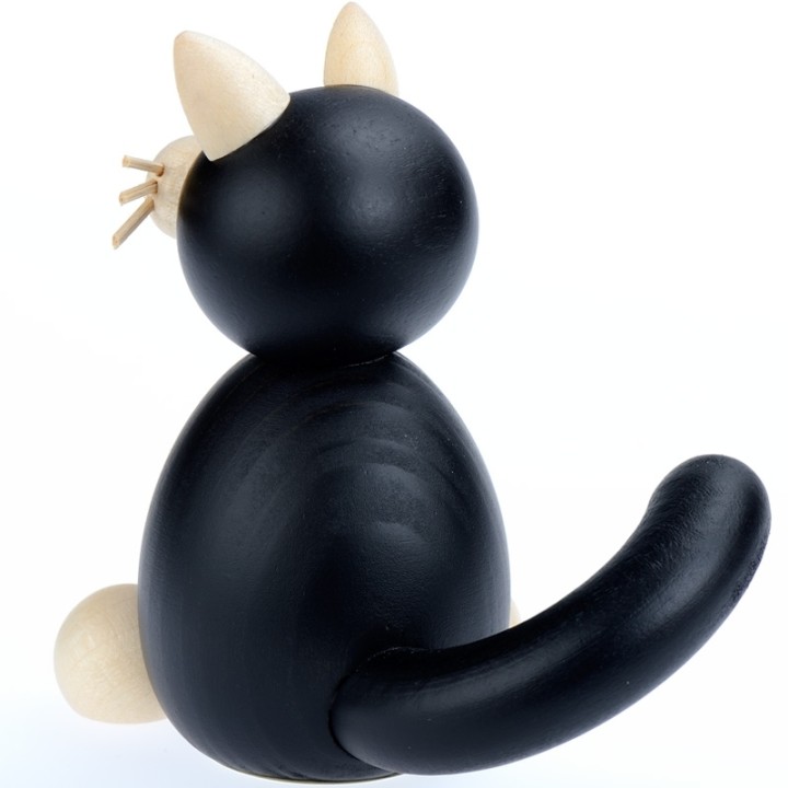 Figurines chats noir et blanc en bois