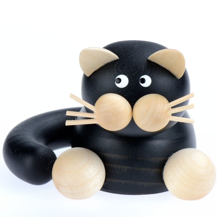 Figurine décorative chat noir en bois