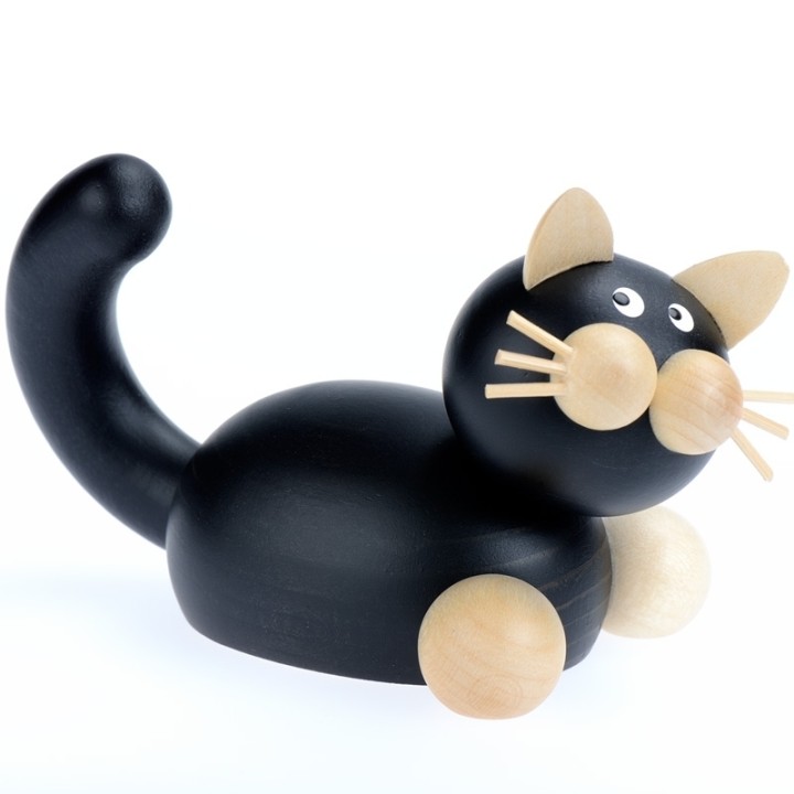 Vente figurine chat noir et blanc en bois peint