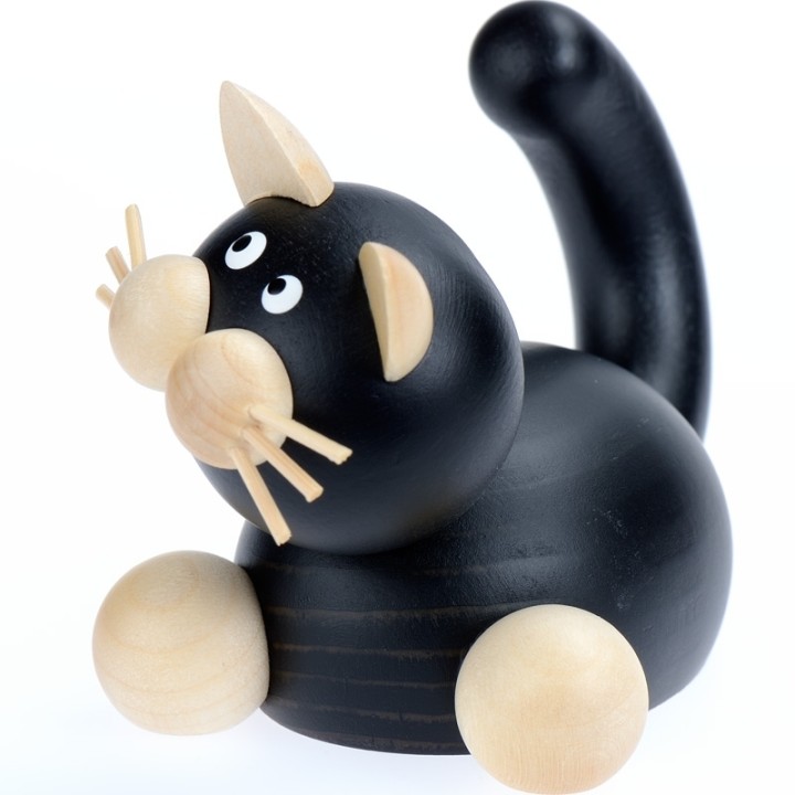 Acheter chat noir et blanc en bois peint pour decoration