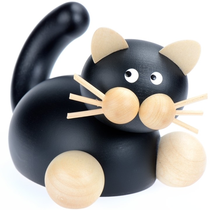Statuette chat en bois noir couché