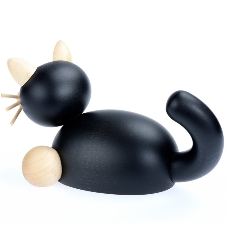 Achat statuette chat en bois peint noir