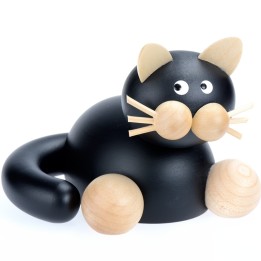 Statuette chat en bois noir allongé