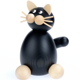 Statuette chat noir en bois assis