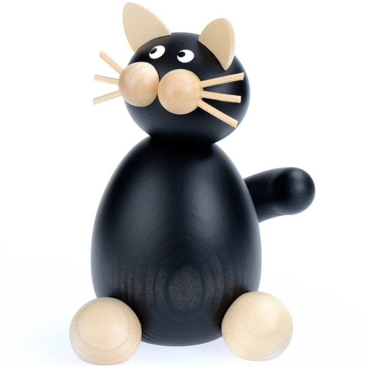 Statuette chat noir en bois assis