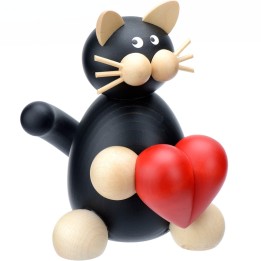 Statuette chat noir avec coeur