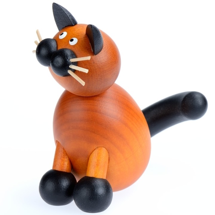 Chat  décoratif assis en bois  peint