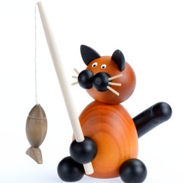 Chat en bois avec poisson