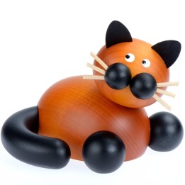 Statuette chat en bois avec pattes noires