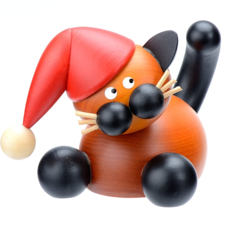 Statuette père Noel chat en bois