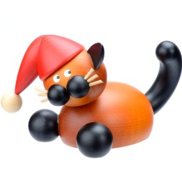 Statuette chat en bois père Noel