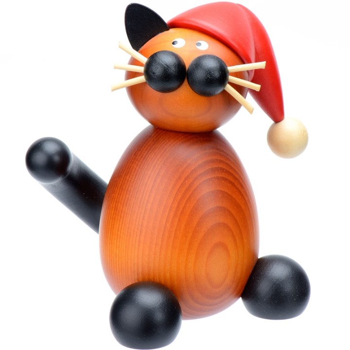 chat en bois père Noel