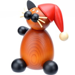 Statuette père Noel chat en bois décoratif