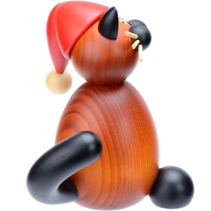 Statuette chat en bois décoratif père Noel