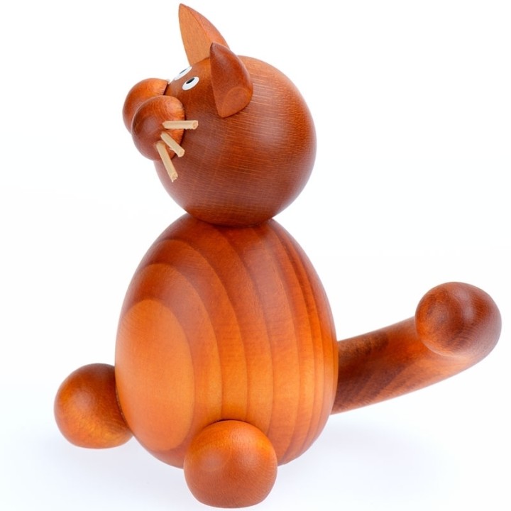 Figurines chat roux en bois