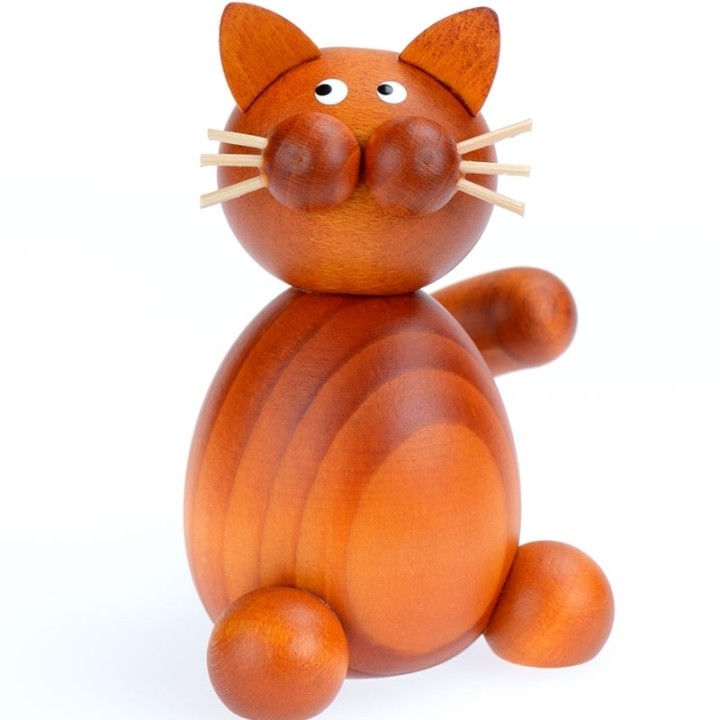 Figurine deco chat roux en bois